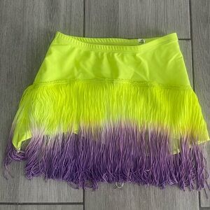 Opra Vibrant Yellow and Purple Fringe Skirt for ballroom dancewear
